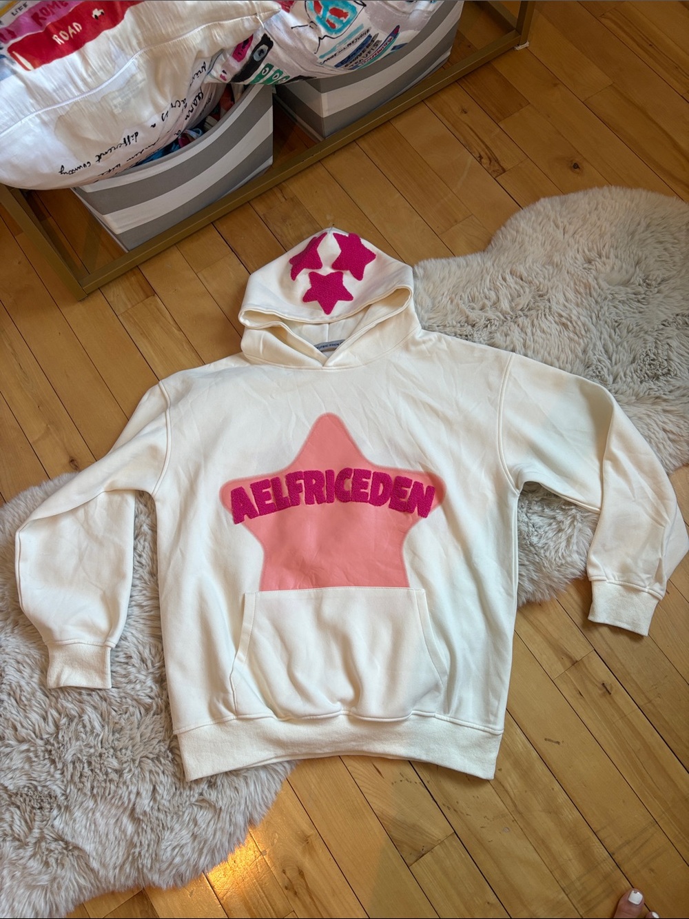 Aelfric Eden Cream Hoodie with Pink Star Logo